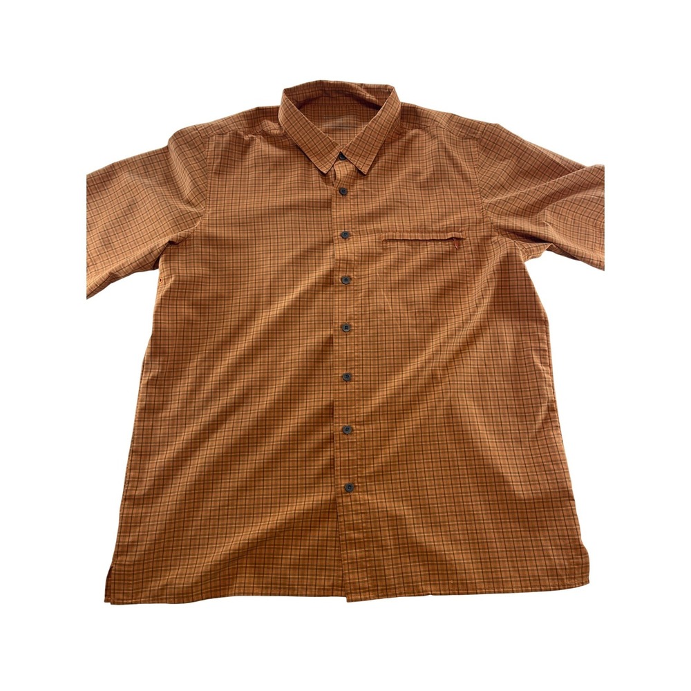 Eddie Bauer Mens Short Sleeve Plaid Button Up Shirt‎ Orange Blue Size XL T
